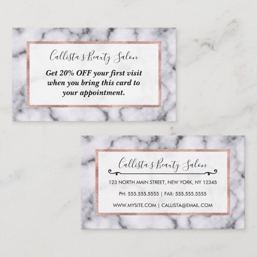 Eenvoudig zwart-wit marmer-stonpatroon kortingskaartje (Voorkant / Achterkant)