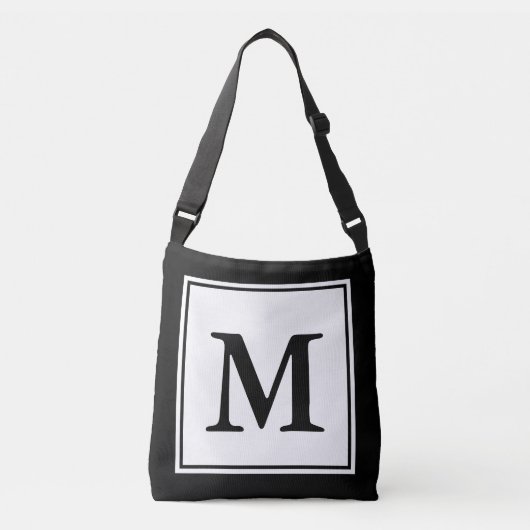 Eenvoudig zwart-wit met Monogram Sjabloon Crossbody Tas (Voorkant)