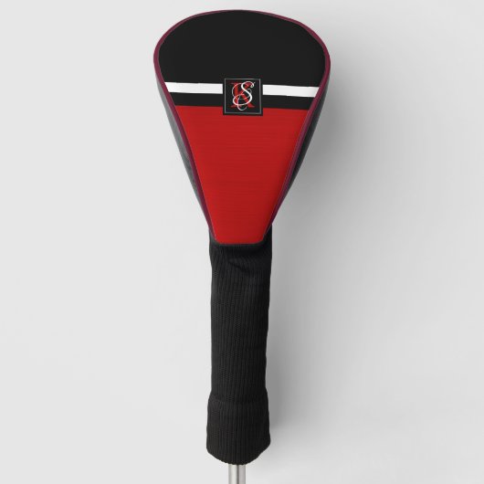 Eenvoudig zwart-wit met twee tonen rode Initialen Golfheadcover (Voorkant)