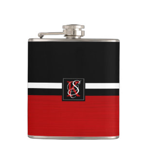 Eenvoudig zwart-wit met twee tonen rode Initialen  Heupfles