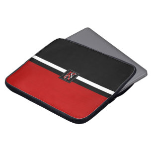 Eenvoudig zwart-wit met twee tonen rode Initialen Laptop Sleeve
