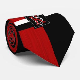 Eenvoudig zwart-wit met twee tonen rode Initialen  Stropdas