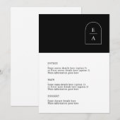 Eenvoudig zwart-wit minimalismonogram wapenstok menu (Voorkant / Achterkant)