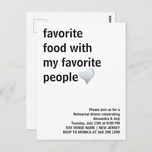 Eenvoudig zwart-wit minimalistisch repetitiediner briefkaart (Voorkant / Achterkant)