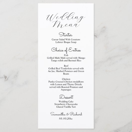 Eenvoudig zwart-wit Modern 4x9'' Trouwmenu Menu (Voorkant)