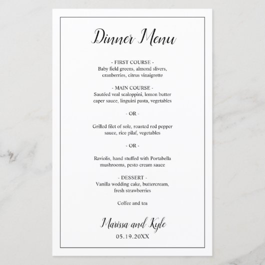 Eenvoudig zwart-wit modern Elegant bruiloft-menu (Voorkant)