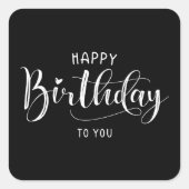 Eenvoudig zwart-wit modern script Happy Birthday Vierkante Sticker (Voorkant)