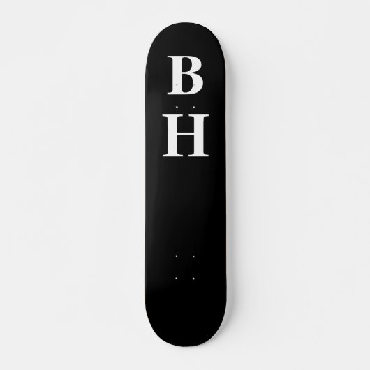 Eenvoudig zwart-wit monogram, aangepast skateboard (Voorkant)