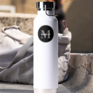 Eenvoudig Zwart wit Monogram aangepast Waterfles