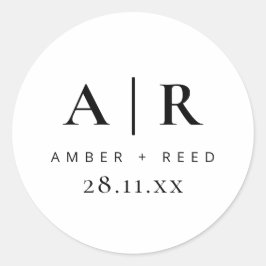 Eenvoudig zwart-wit monogram bruiloft ronde sticker