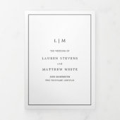 Eenvoudig zwart-wit monogram drieluik uitnodiging (Cover)