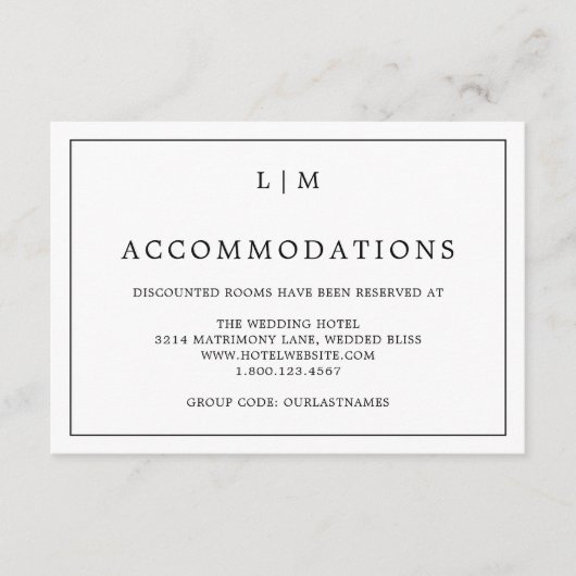 Eenvoudig zwart-wit monogram Elegant Wedding Informatiekaartje (Voorkant)