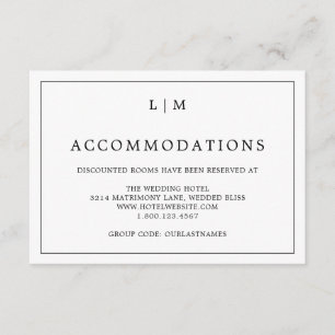 Eenvoudig zwart-wit monogram Elegant Wedding Informatiekaartje