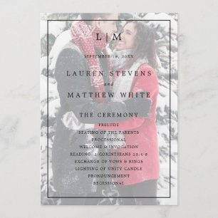 Eenvoudig zwart-wit monogram elegante bruiloft programma