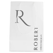 Eenvoudig zwart wit Monogram Gepersonaliseerde Gro Medium Cadeauzakje (Achterkant)