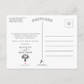 Eenvoudig zwart-wit monogram heetbomen bruiloft aankondigingskaart (Achterkant)