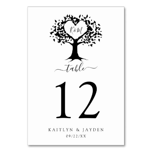 Eenvoudig zwart-wit monogram heetbomen bruiloft kaart (Voorkant)