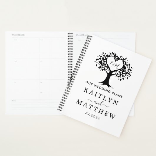 Eenvoudig zwart-wit monogram heetbomen bruiloft planner (Display)