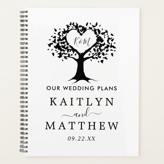 Eenvoudig zwart-wit monogram heetbomen bruiloft planner (Voorkant)