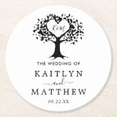 Eenvoudig zwart-wit monogram heetbomen bruiloft ronde kartonnen onderzetter (Voorkant)