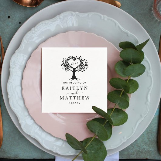 Eenvoudig zwart-wit monogram heetbomen bruiloft servet