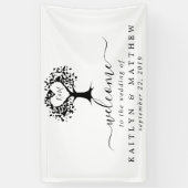 Eenvoudig zwart-wit monogram heetbomen bruiloft spandoek (Verticaal)