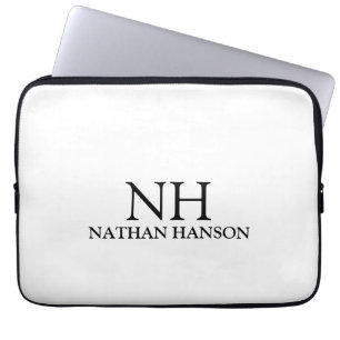 Eenvoudig zwart-wit monogram Modern Laptop Sleeve