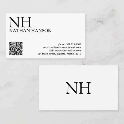 Eenvoudig zwart-wit monogram Modern Visitekaartje (Voorkant / Achterkant)