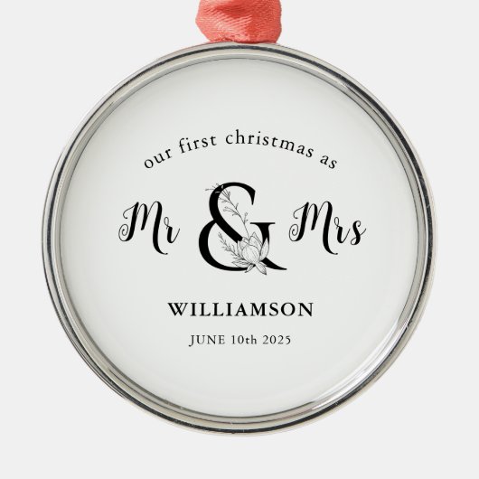 Eenvoudig zwart-wit Mr. & Mrs. 1 Kerstmis Metalen Ornament (Voorkant)