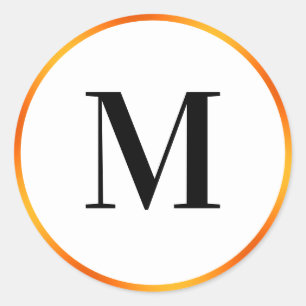 Eenvoudig zwart-wit-oranje initiaal monogram ronde sticker