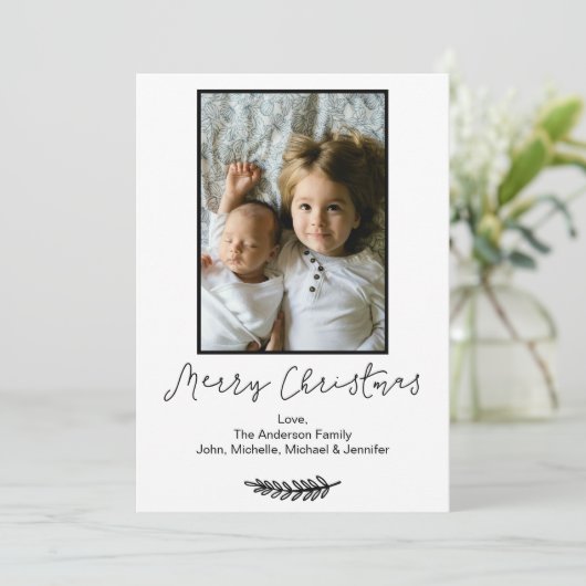 Eenvoudig zwart-wit, prettig kerstfeest, 5x7 feestdagenkaart (Staand voorkant)