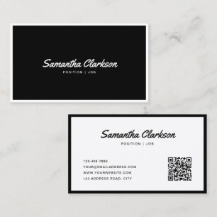 Eenvoudig zwart-wit rand hand script QR-code Visitekaartje