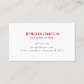 Eenvoudig, zwart-wit, rode Apple-leraar Visitekaartje (Achterkant)