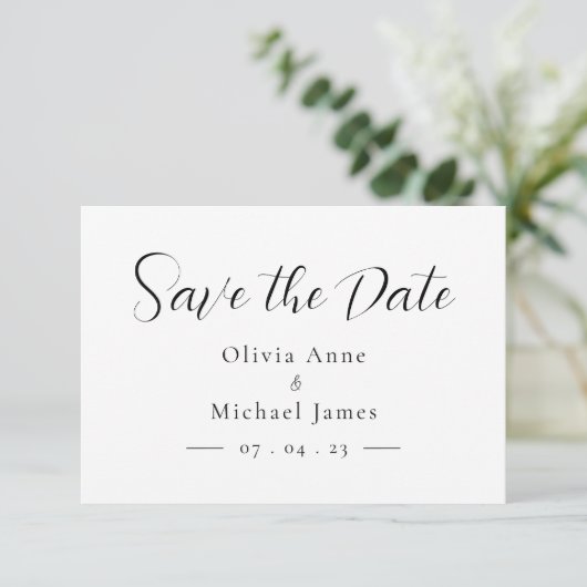 Eenvoudig zwart-wit script De datum opslaan Save The Date (Staand voorkant)