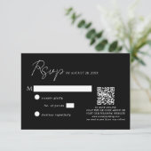 Eenvoudig zwart wit script QR code bruiloft RSVP Kaartje (Staand voorkant)