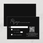 Eenvoudig zwart wit script QR code bruiloft RSVP Kaartje (Voorkant / Achterkant)