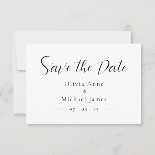 Eenvoudig Zwart & Wit Script Save the Date (Voorkant)