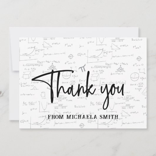 Eenvoudig zwart-wit script Wiskunde Afstuderen Bedankkaart (Voorkant)