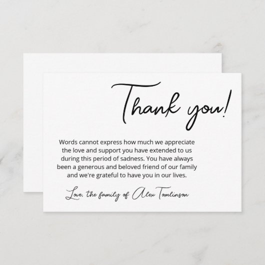 Eenvoudig zwart wit sterfgeval Dank u Bedankkaart (Voorkant / Achterkant)