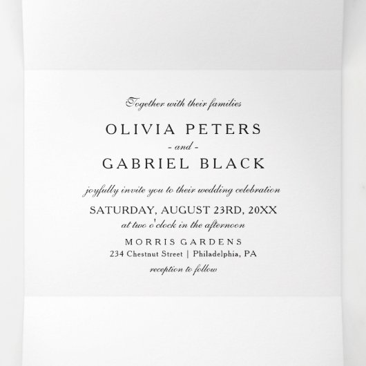 Eenvoudig zwart wit Stijlvolle bruiloft Drieluik Uitnodiging (Binnenkant midden)