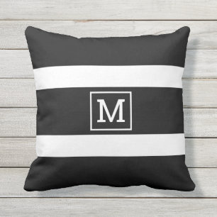 Eenvoudig zwart-wit stripmonogram buitenkussen