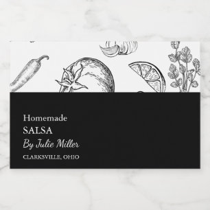 Eenvoudig zwart-wit tomatensalsa-label voedselcontainer etiket