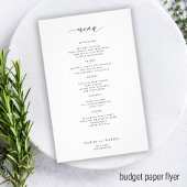 Eenvoudig zwart-wit trouwmenu van de begroting flyer