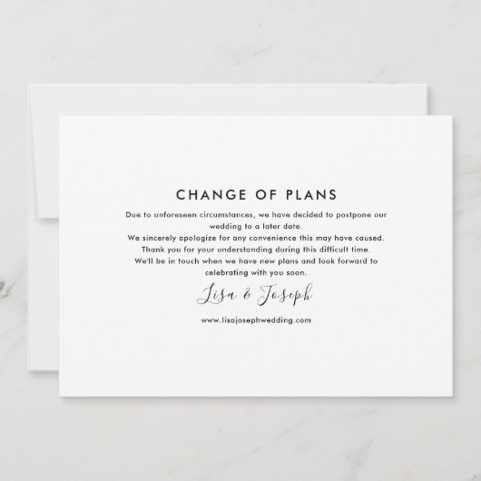 Eenvoudig zwart-wit Uitgesteld Elegant Script Save The Date (Achterkant)