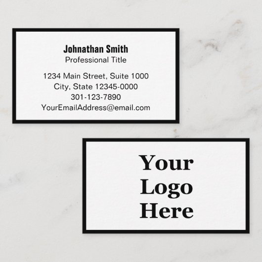 Eenvoudig zwart-wit Uw Logo Visitekaartje Afsprakenkaartje (Voorkant / Achterkant)