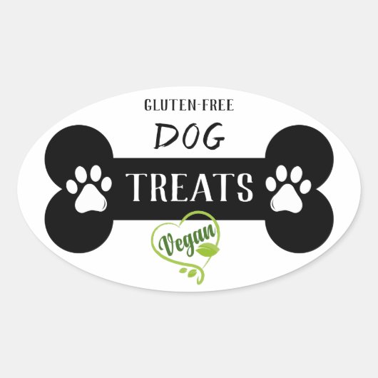 Eenvoudig zwart-wit Vegan Dog Treat Ovale Sticker (Voorkant)