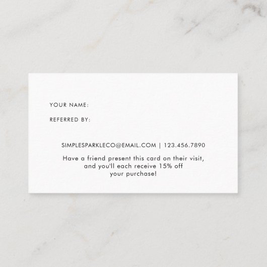 Eenvoudig Zwart-wit Verwijs een vriend Aanbevelingskaartje (Achterkant)