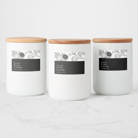 Eenvoudig zwart & wit vijgenjam label voedselcontainer etiket (Flessen)
