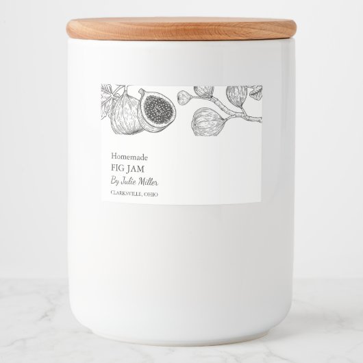 Eenvoudig zwart & wit vijgenjam label voedselcontainer etiket (Voorkant)