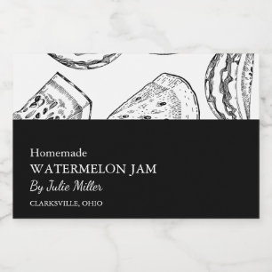 Eenvoudig Zwart & Wit Watermeloen Jam Label Voedselcontainer Etiket